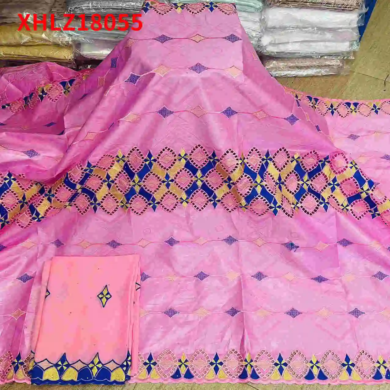 

Beautiful Nigerian African Bazin matching lace Cloth Bridal Fabric 5+2 Yards/Piece XHLZ18055
