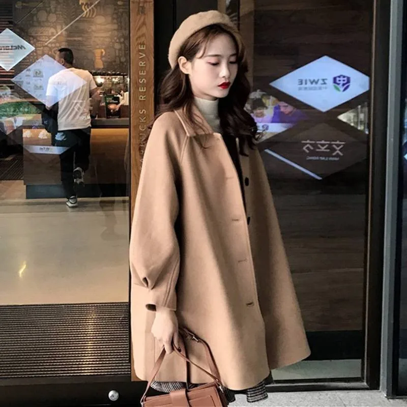 

Woolen Coat Medium Long Loose Small All Match Coat