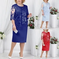 40hotplus size party sheer half sleeve%c2%a0floral lace layered mother of bride midi dress