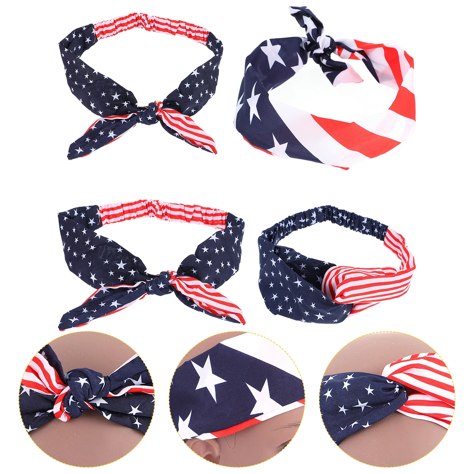 

4Pcs American Flag Pattern Hair Bands Stylish Rabbit Ears Flag Headbands