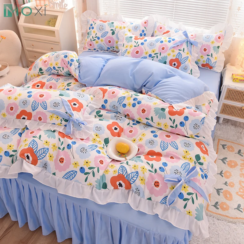 

Ins Korean Style Princess Lace Flower Bed Four-piece Set Girl Heart Bed Sheet Pillowcase Quilt Cover Cute Girl Three-piece Set