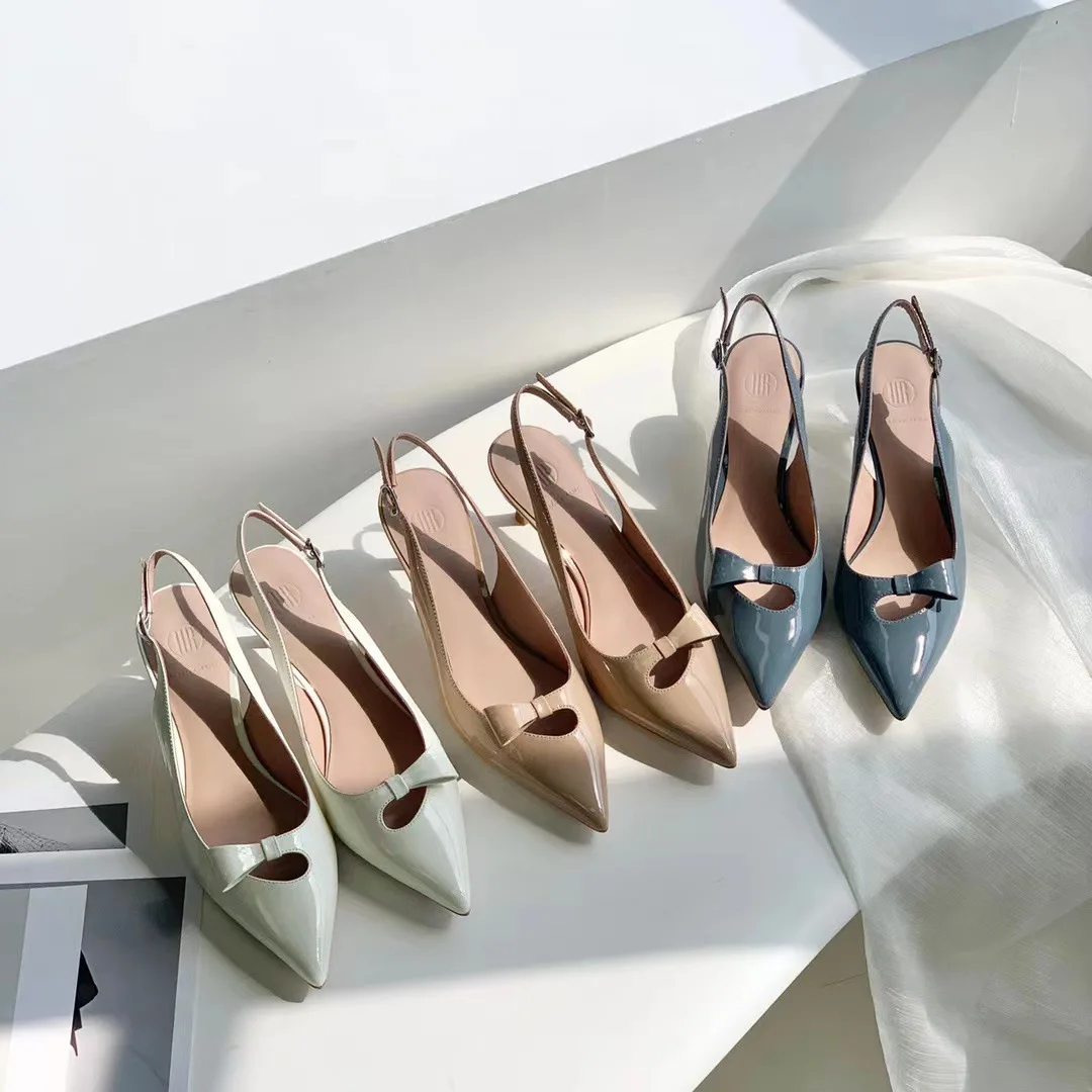 

Weslien Row Stylish and Comfortable Pointed Cow Patent Leather Soft Soled Leather Women's Shoes Rubber Soled Hollow Sandals