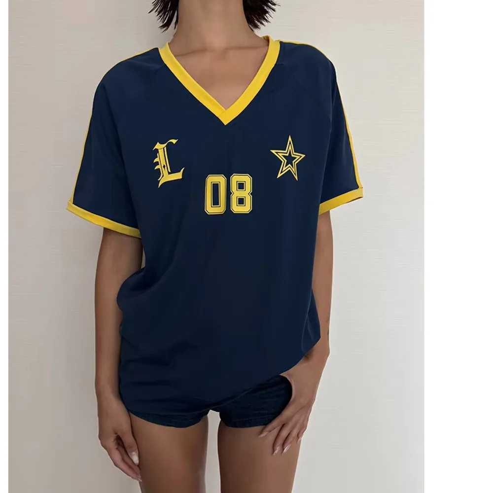 VanessaLab новая летняя футболка с v-образным вырезом и принтом американского футбола