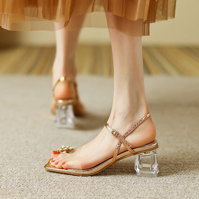 

Новинка, Летняя женская обувь, прозрачные босоножки на квадратном каблуке, однотонные модные босоножки на массивном каблуке с открытым носком для женщин