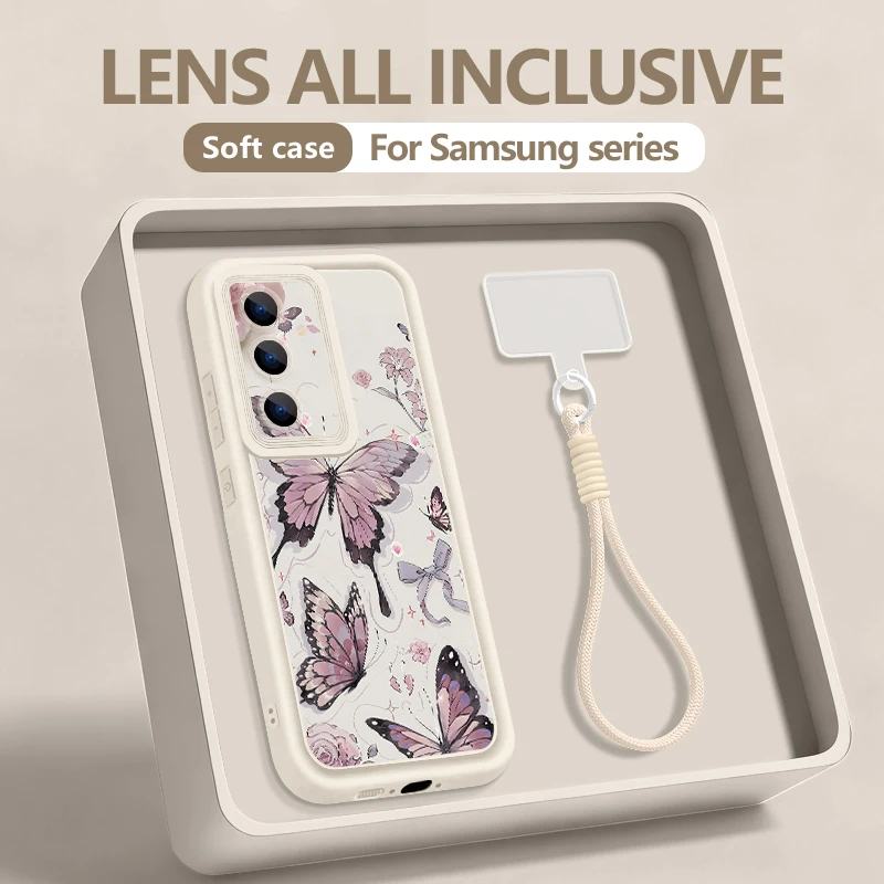 Фото Чехол для телефона с ремешком на запястье для Samsung Galaxy S26 S24 S25 Ultra S23 S25 FE A57 A17 A56 A16 A55 A54 A15 A25 с принтом бабочки №1