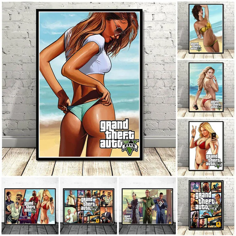 Видеоигра GTA 5 Grand Theft Auto художественные плакаты и принты картина мультяшный