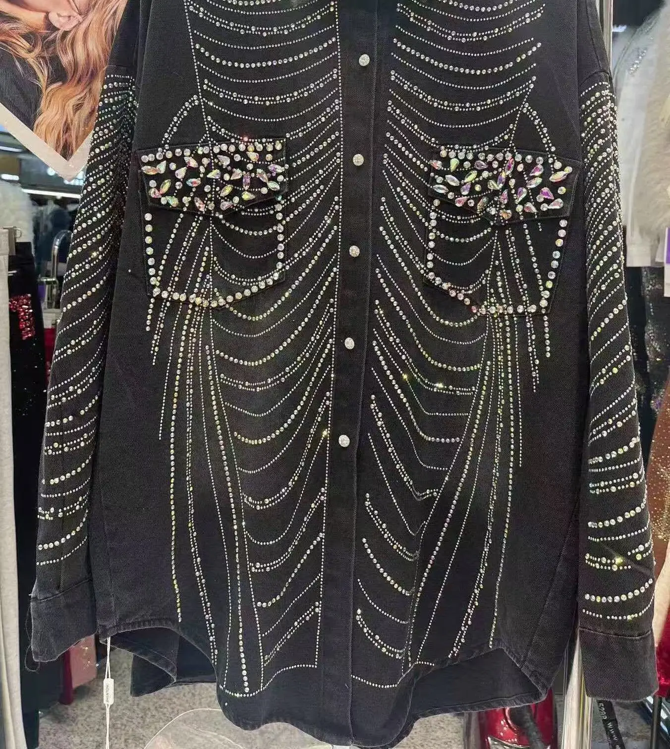 Роскошный стиль блестящие джинсовые блузки рубашки женские черные осенние