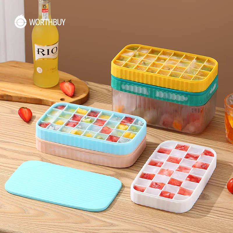 

WORTHBUY 32 Grids Ice Cube Mold Silicone Ice Cube Maker With Plastic Storage Box Ice Scoop Kitchen Ice Cube Tray Forms Ice Shape