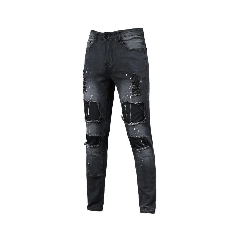 Fashion Hole Jeans for Men Middle Waist Straight Men's Jeans Mens Clothing Streetwear Washed Denim Pants Trousers Jean Male