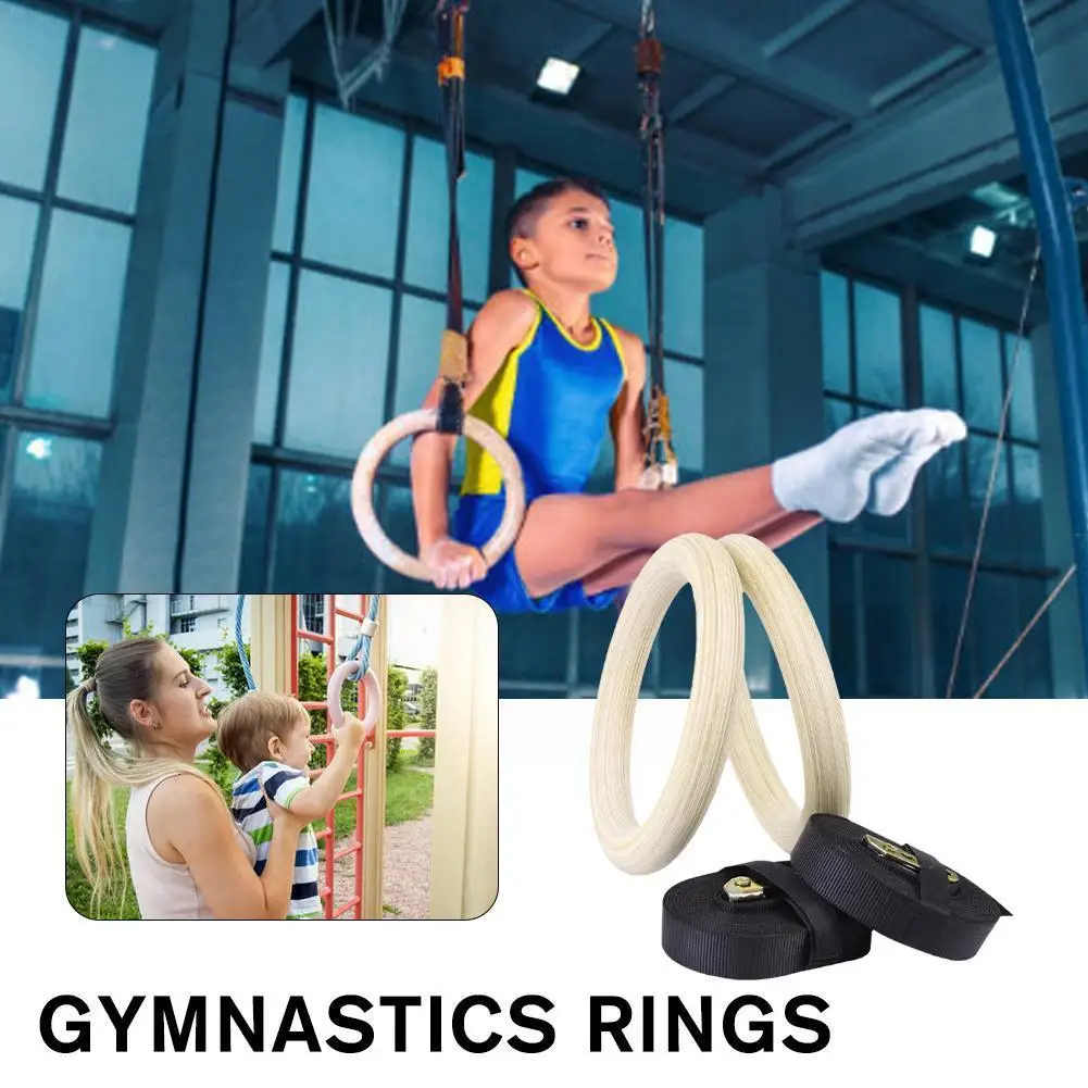 

2023 New Indoor Fitness Wooden Gymnastics Rings With Cam Adjustable Home Equipment Gym Straps Buckle M0Q6