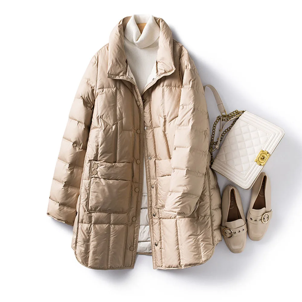 Winter Jackets Stand Collar Women Ultra Light 90% White Duck Down Short Parka Warm Coat Loose Snow Ladies Outwear