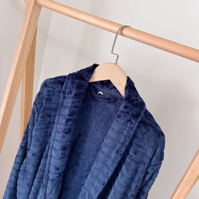 Winter Nightdress For Men Long Gown Flannel Warm Lace-up Robe