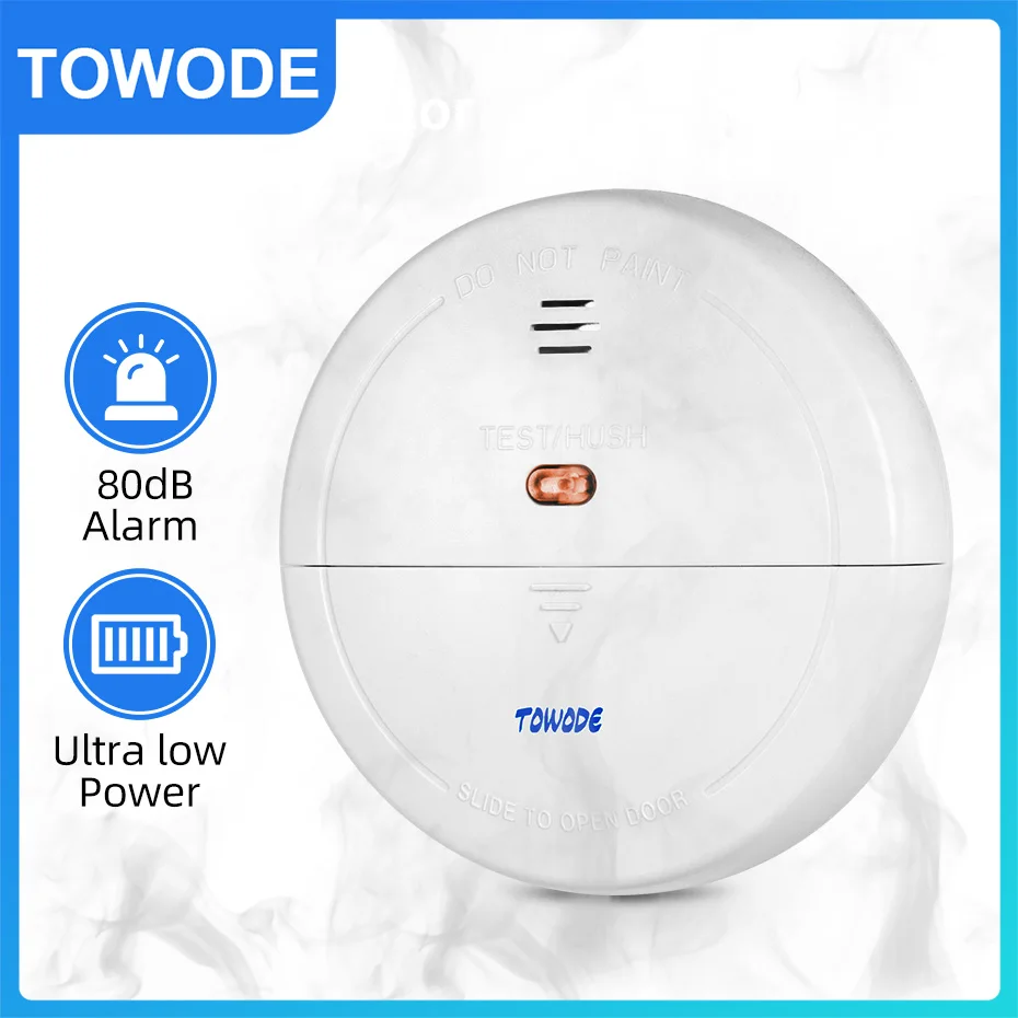 

TOWODE Wireless Smoke Detector 433MHZ 80dB Fire Sensor Alarm Loud Home Kitchen Security High Sensitive Stable Alarm System