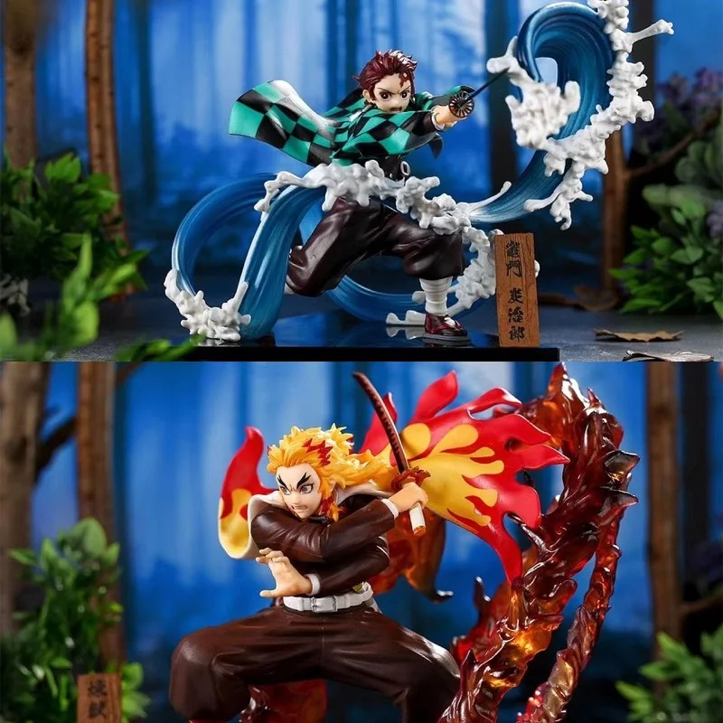 

17-20.5CM Demon Slayer Anime Figure Tanjirou Kyoujurou PVC Action Figure Triangular Base Kimetsu No Yaiba Figurine Toys