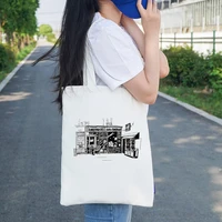 canvas shoulder bag shakespeare print women shopping bags ladies cotton high capacity grocery handbags tote books bag for girls
