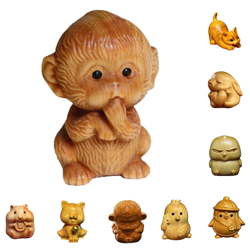 Маленькие статуи животных деревянная ручная резьба древесина Милая