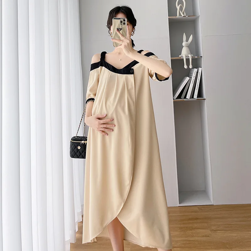

Maternity Dress Summer Dress 2022 One-shoulder Suspender Skirt Fashion Ladies Off-the-shoulder Loose Irregular Pregnancy Skirt