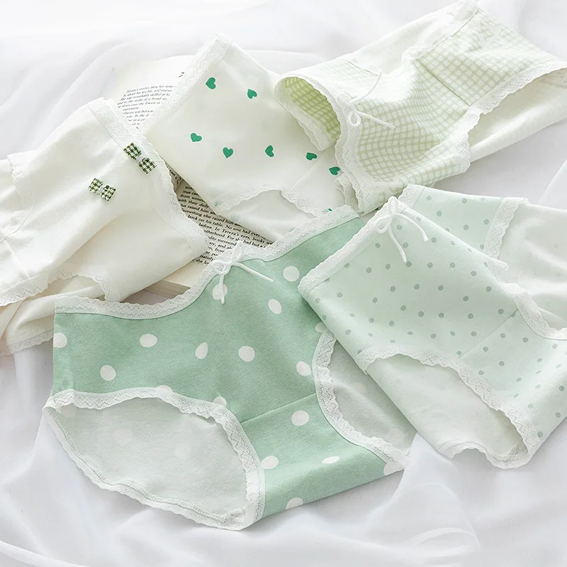 

New Women's Cotton Underwear Sexy Printing Panties Fashion Girl Bow Briefs Mid Waist Seamless Underpants Female Lingerie
