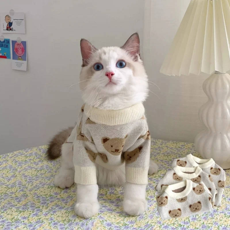 Pet Dog Cat Sweater Clothing Winter Warm Turtleneck Knitted Cat Puppy Clothes Costume For Small Dogs Cats Chihuahua Outfit Vest