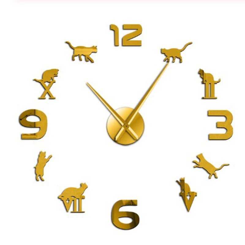 Большие Акриловые зеркальные наклейки новые модные 3D часы большого размера