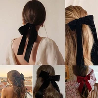 valentines day vintage big large velvet bow hair clips for women girls long ribbon korean hairpins fashion hair accessories