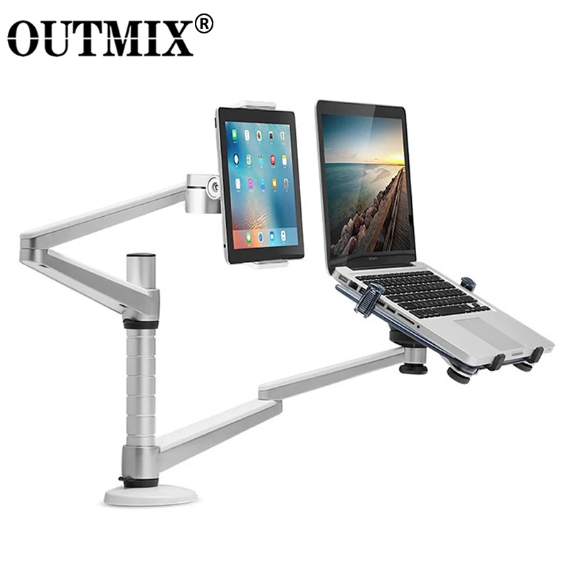 OUTMIX OA-9X Aluminum Alloy Tablet Stand Multi-function Double Arm Office Lazy Holder Tablet Laptop Stand for IPAD Air Pro Mount