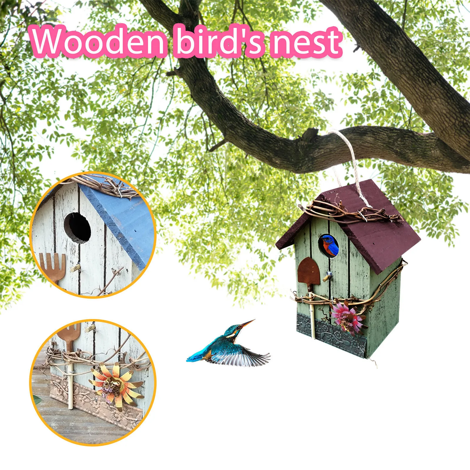 

Feeder for Red Birds Wooden House Hanging Garden Nesting Decoration Bird Bird Box Nests Lawn & Garden Chicken Feeders