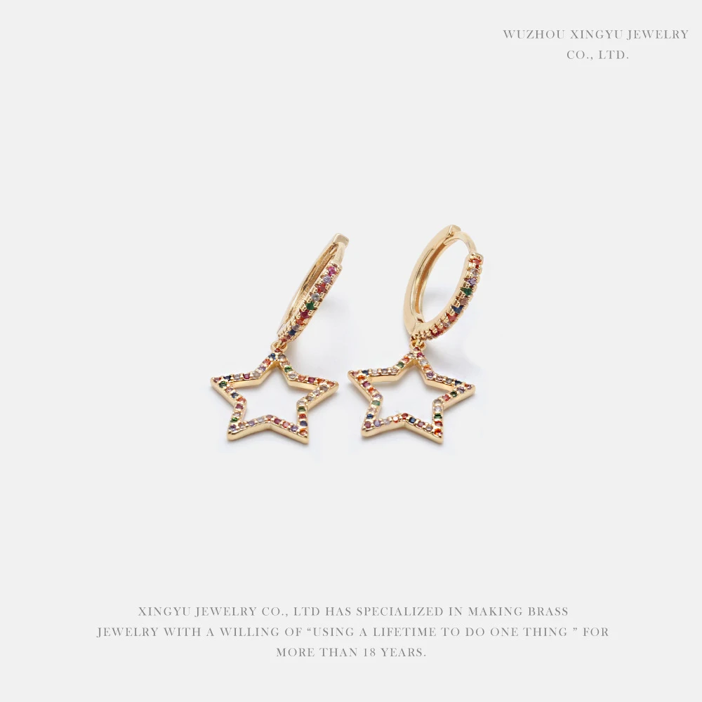 

Rainbow Colorful Zircon Drop Star Hoop Earrings Gold and Silver Color Huggie Earrings for Women Party 2021 Luxury Jewelry