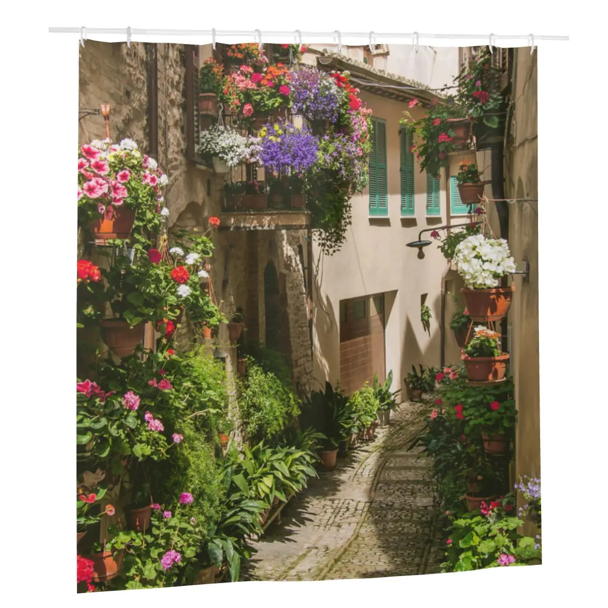 

Italy Alley Flowers Shower Curtains Thicken Bath Curtain Rural Pastoral Landscape Scenery Bathtub Vintage Curtain for Bathroom