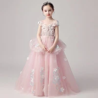 pink puffy flower girl dress cap sleeves ball gown kids teens party dress first communion dress birthday gown
