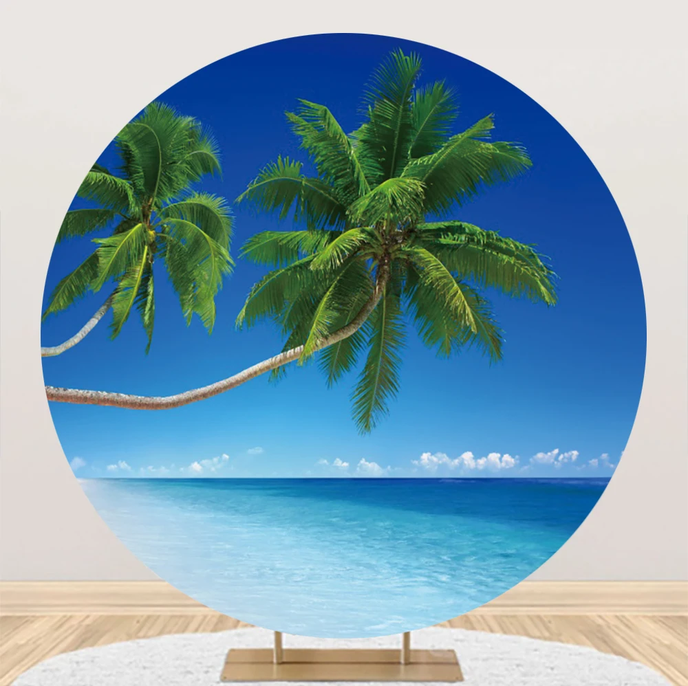 

Laeacco Seaside Backdrop for Photography Palm Trees Summer Tropical Ocean Outdoors Kids Adult Portrait Holiday Photo Background