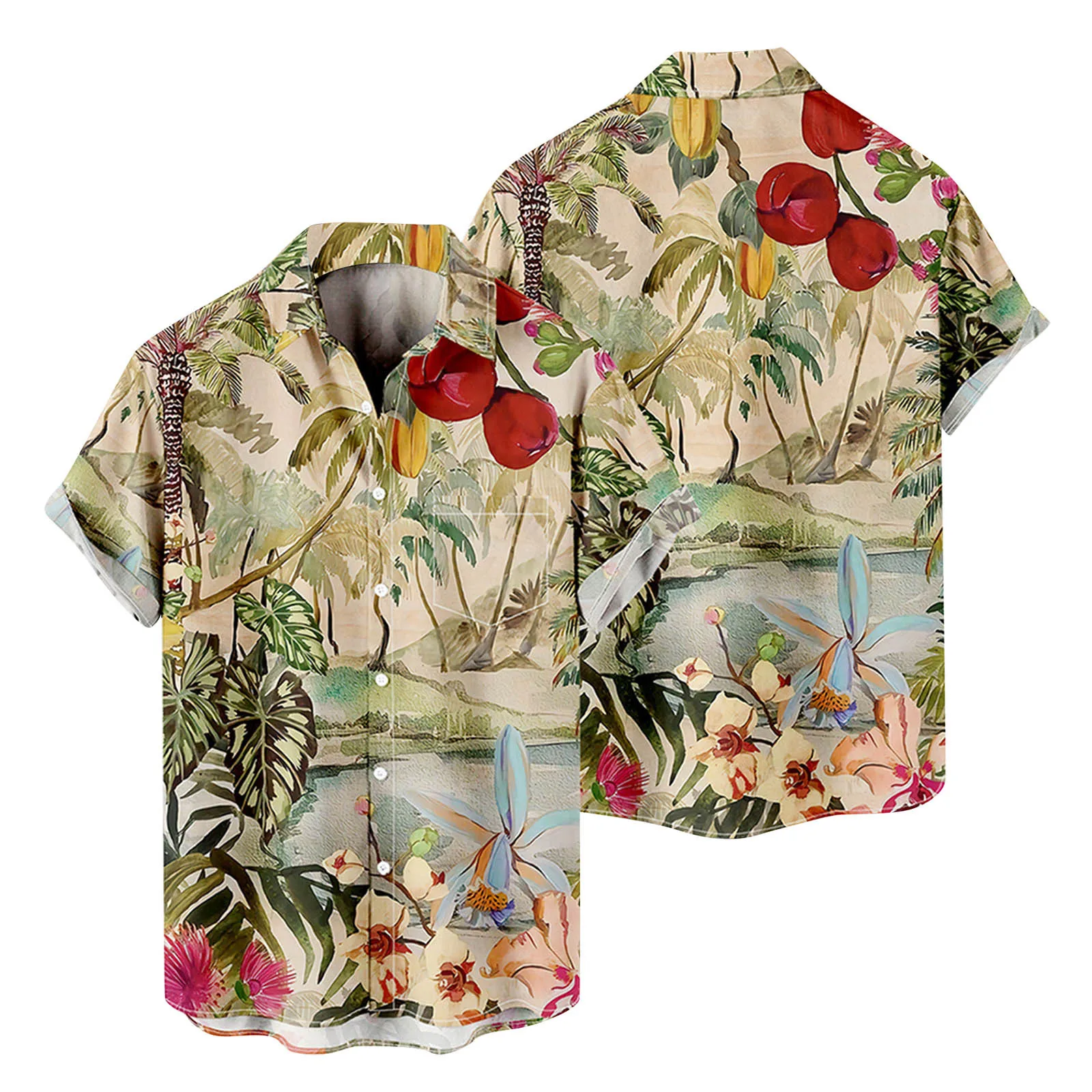

Lady Tunic Shirt Mens Fashion And Leisure 3D Digital Printing Buckle Lapel Short Sleeve Shirt Top Diaper Shirt Men