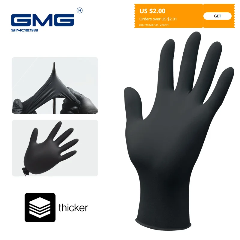 Nitrile Gloves Waterproof Working Gloves GMG Thicker Black 100% Nitrile gloves for Mechanical Chemical Food Disposable Gloves