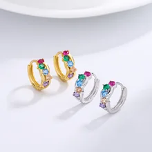 Colorful New Sterling 925 Silver Round Earrings Made of Pure 925 Silver and Zircon for Women's Daily Elegant Versatile Need