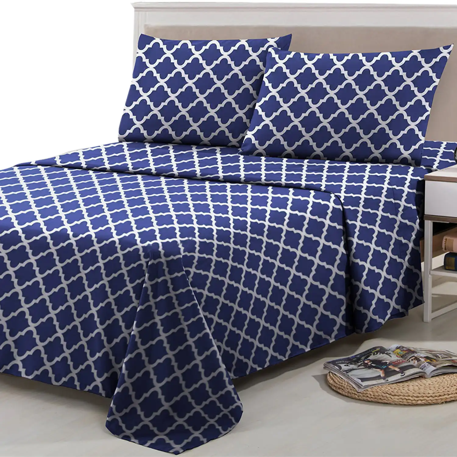 

Lux Decor Collection Bed Sheets - Deep Pocket 4 Piece Microfiber King Sheets Set Fitted Sheet Flat Sheet Pillowcases - Navy Blue