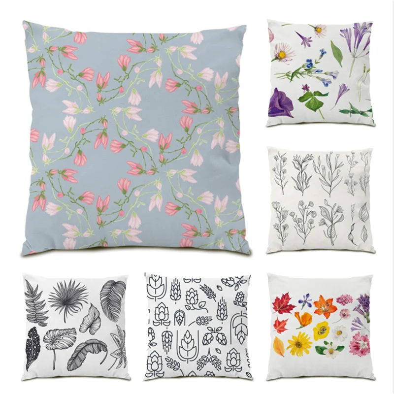 

Pillowcase Polyester Linen Cushion Covers Floral Decoration Home Decor Comfortable Sofas for Living Room Velvet Leaf Gift E0749