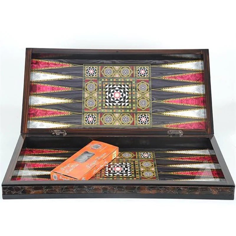 Trendy Luxury Backgammon Board Game Set Wooden Geometric Walnut - With Stamps Dices Gift For Parents Friend Checkers Big Size | Спорт и
