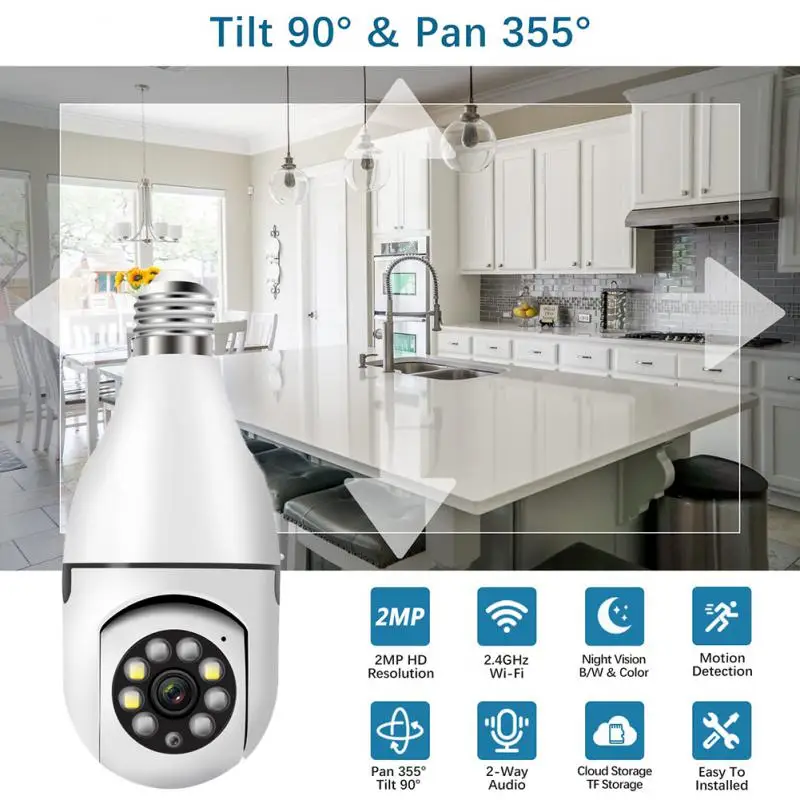 

1080P E27 Bulb Wireless Surveillance Camera Auto Tracking IP Camera Wifi PTZ Night Vision CCTV Camera Security For Baby Monitor