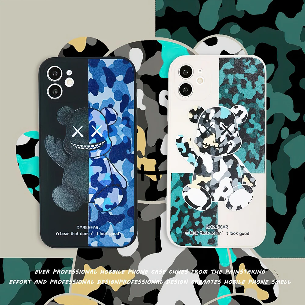 

Hot Mechanical Bear For Apple iPhone 11 12 13 Pro 13 12 Mini X XR XS Max 5 6 7 8 Plus Phone Case Liquid Silicone Cover Fundas