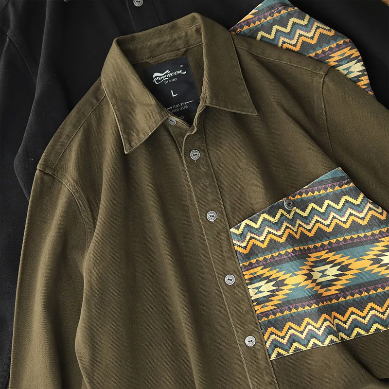 Thickened shirt jacket men's American retro Navajo contrast color old casual frock shirt to wear in autumn