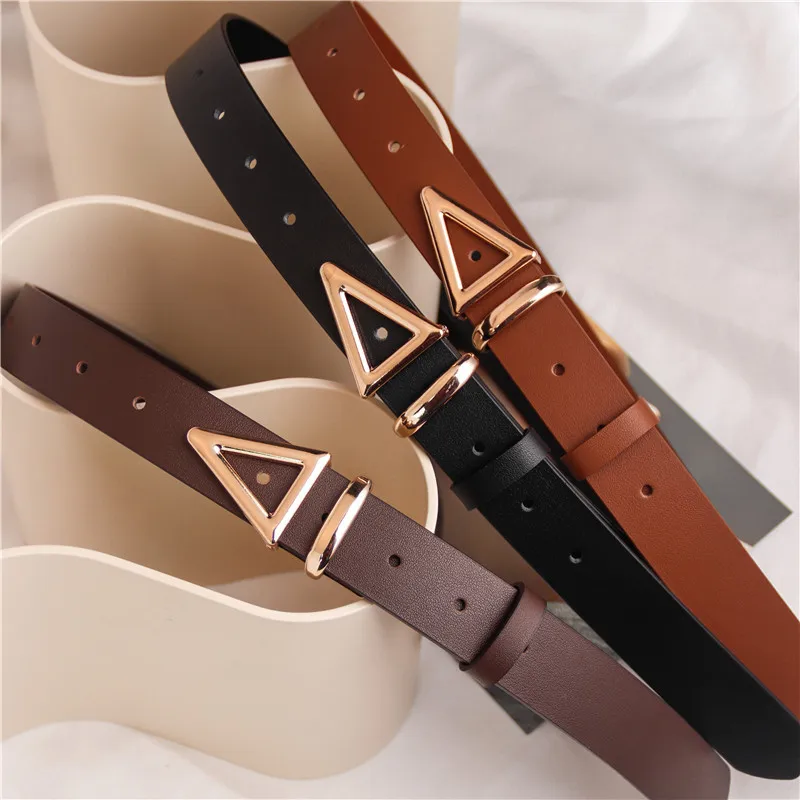 Luxury Black Belt for Women's Fashionable Leather Decoration Suit Belt Korean Triangle Inset Style Black Jeans with Trendy Items