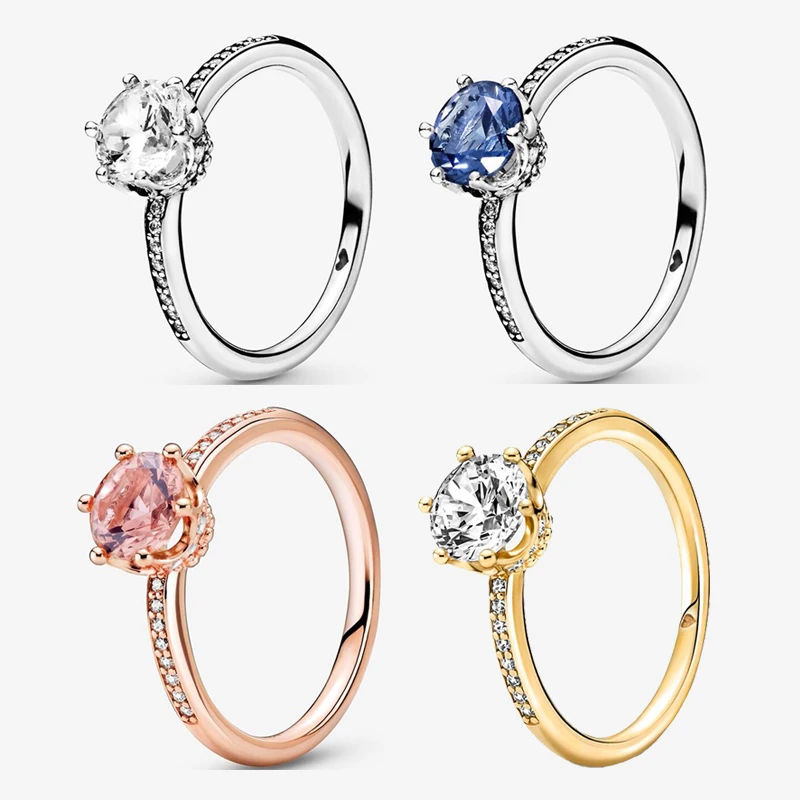 

Authentic 925 Sterling Silver Sparkling Purple Crown Cz Ring For Women's Engagement Jewelry Anniversary