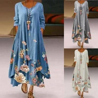 printed irregular long sleeved spring autumn dress fashion blouses 2022 cheap vintage clothes for women female clothing harajuku