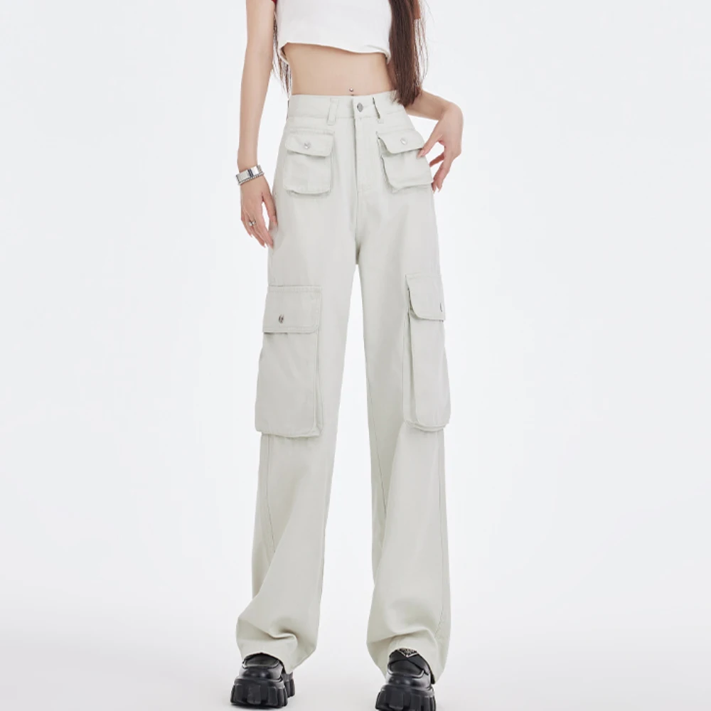 

Модные женские прямые повседневные брюки с большими карманами, элегантные женские уличные брюки, винтажные модные женские брюки