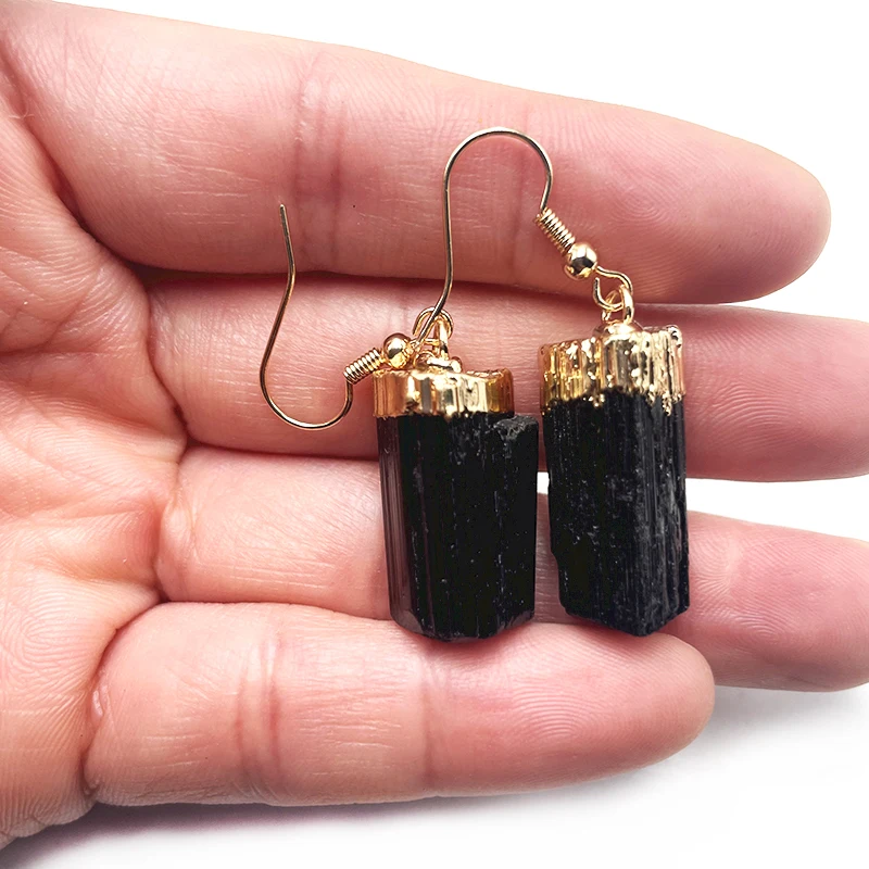 Необычные черные серьги с турмалином для женщин и девочек