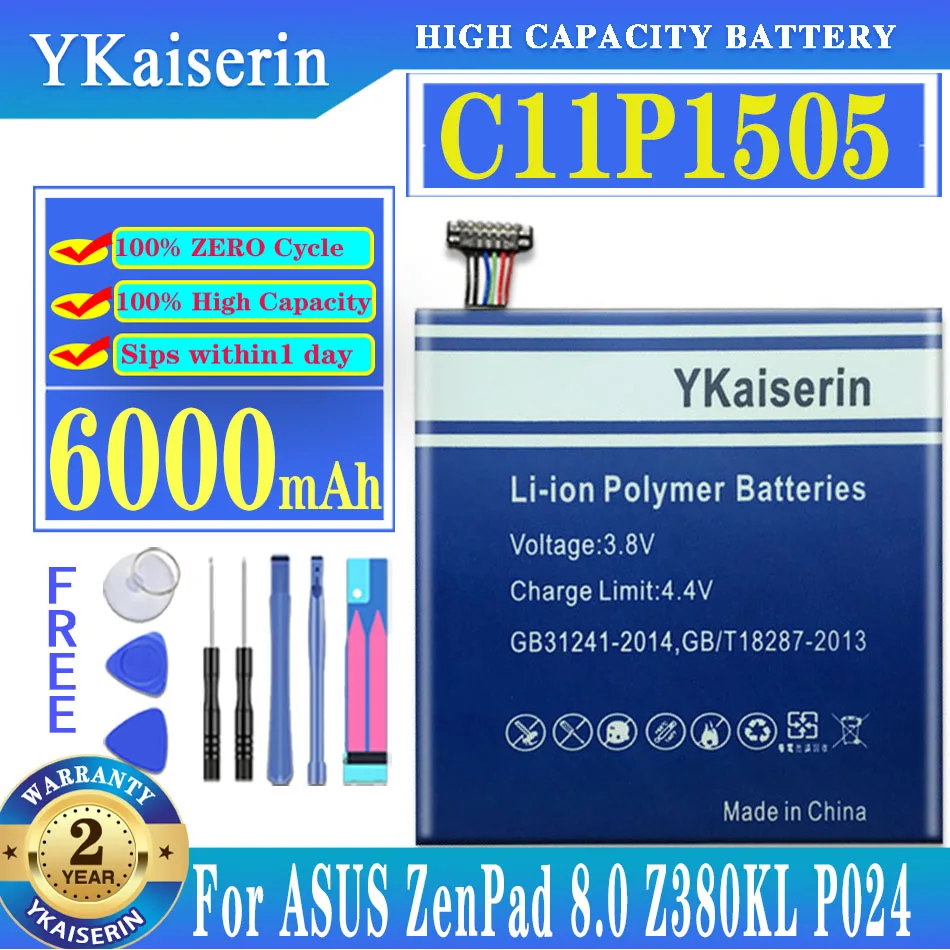 

Оригинальный аккумулятор ykaisсеребрин для планшетного ПК ASUS C11P1505 для Asus ZenPad 8,0 Z380KL Z380C Z380CX P022 P024 6000 мАч