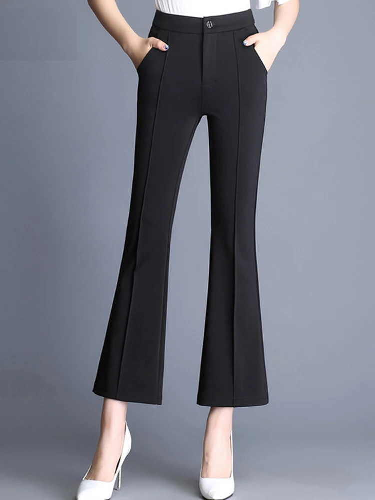 

Женские расклешенные брюки Xisteps, повседневные облегающие модные рабочие брюки с высокой талией, женские черные брюки на пуговицах, Новинка ...