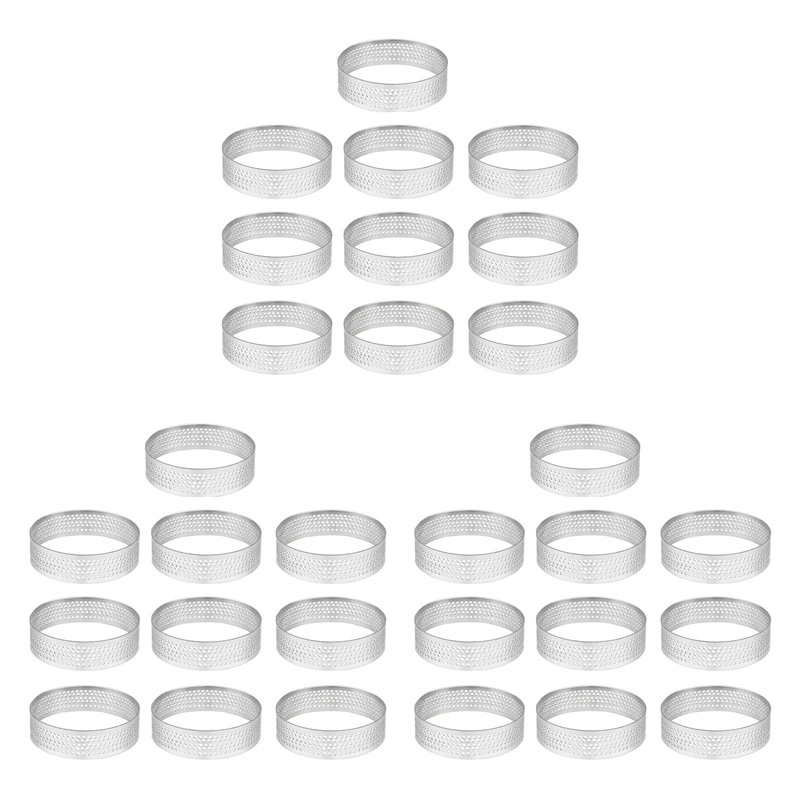 

New 30Pcs 4.5Cm Round Stainless Perforated Seamless Tart Ring Quiche Ring Tart Pan Pie Tart Ring With Hole Tart Shell Ring