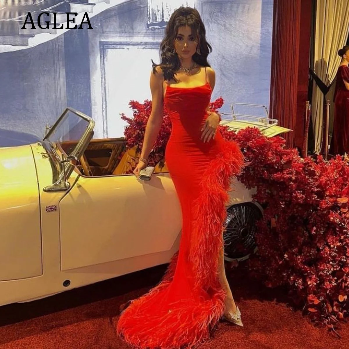 

Женские вечерние платья с перьями AGLEA, элегантное официальное платье со шлейфом и асимметричным подолом для выпускного вечера