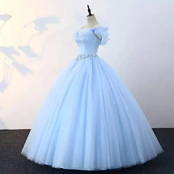GUXQD Light Blue Ball Gown Wedding Dresses Vestidos De 15 Anos High Quality Tulle Formal Cinderella Birthday Party Gowns